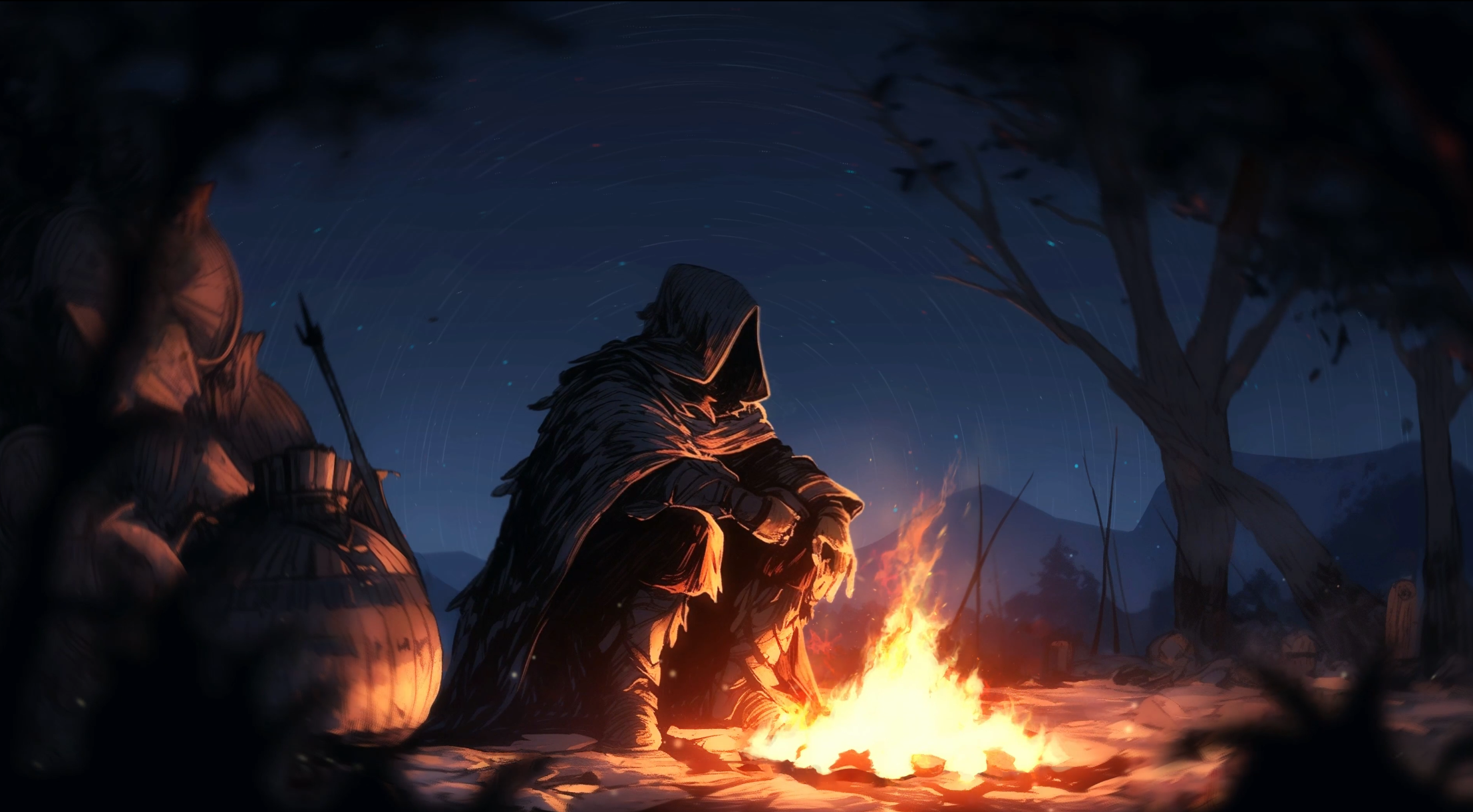 Night Campfire of Dark Souls 4K Live Wallpaper