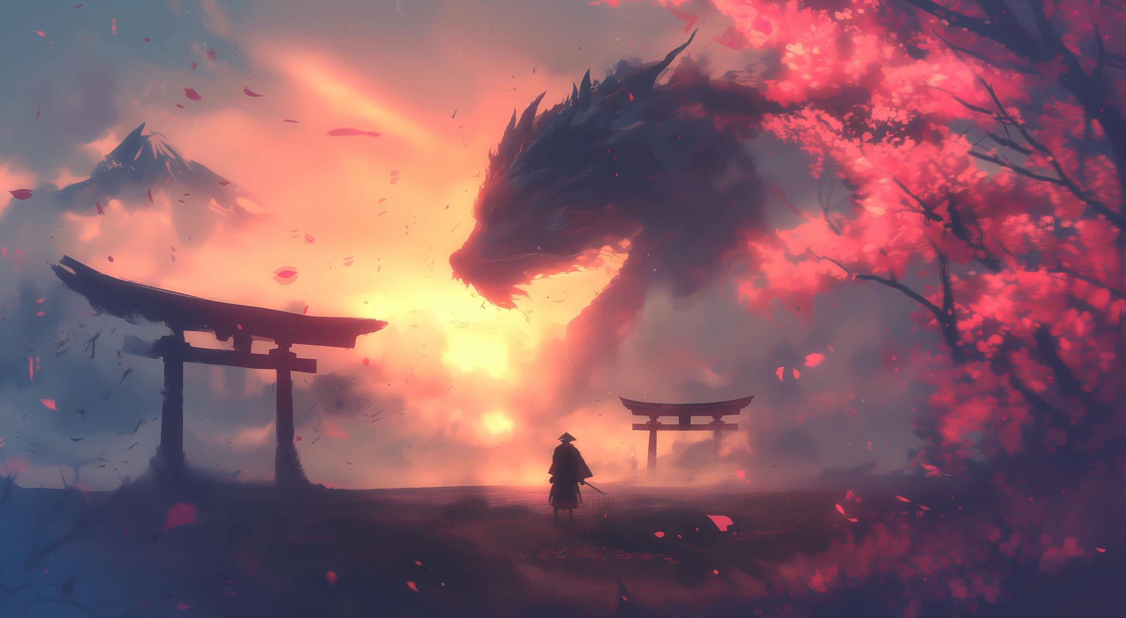 Sunset Dragon Samurai Spirit 4K Live Wallpaper