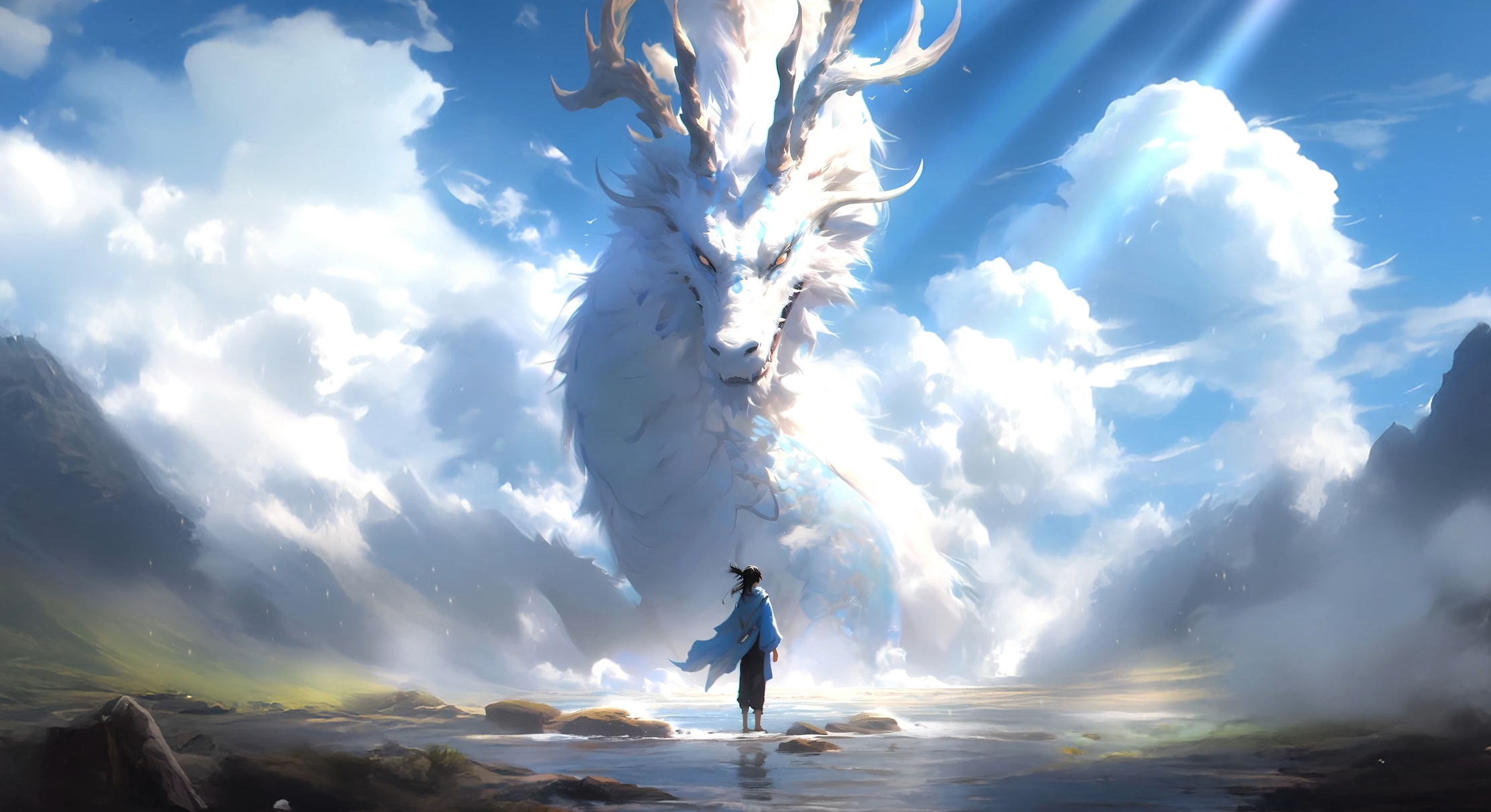 White Dragon of the Clouds 4K Live Wallpaper