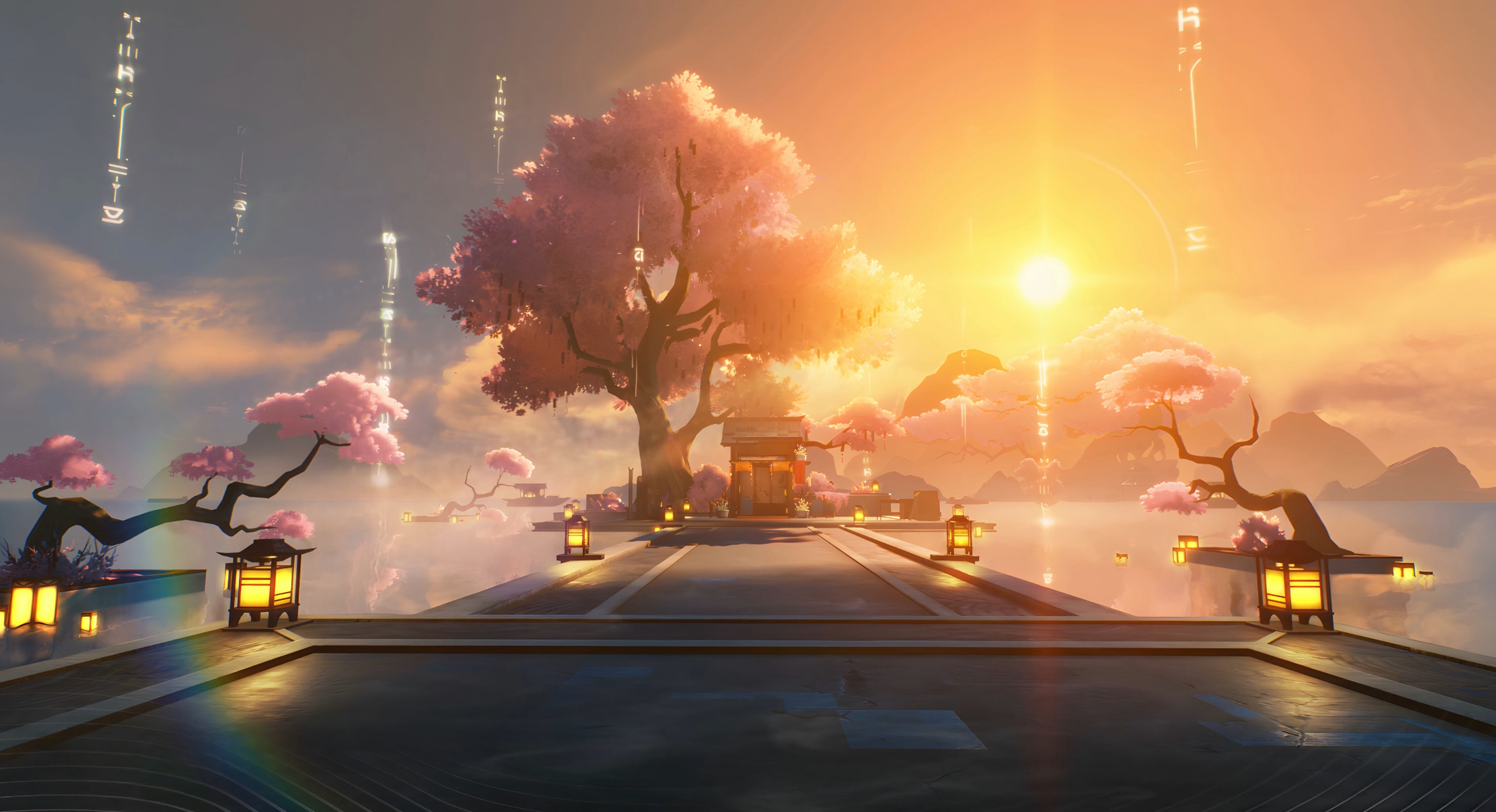 Wuthering Cherry Blossom Trees 4K Live Wallpaper