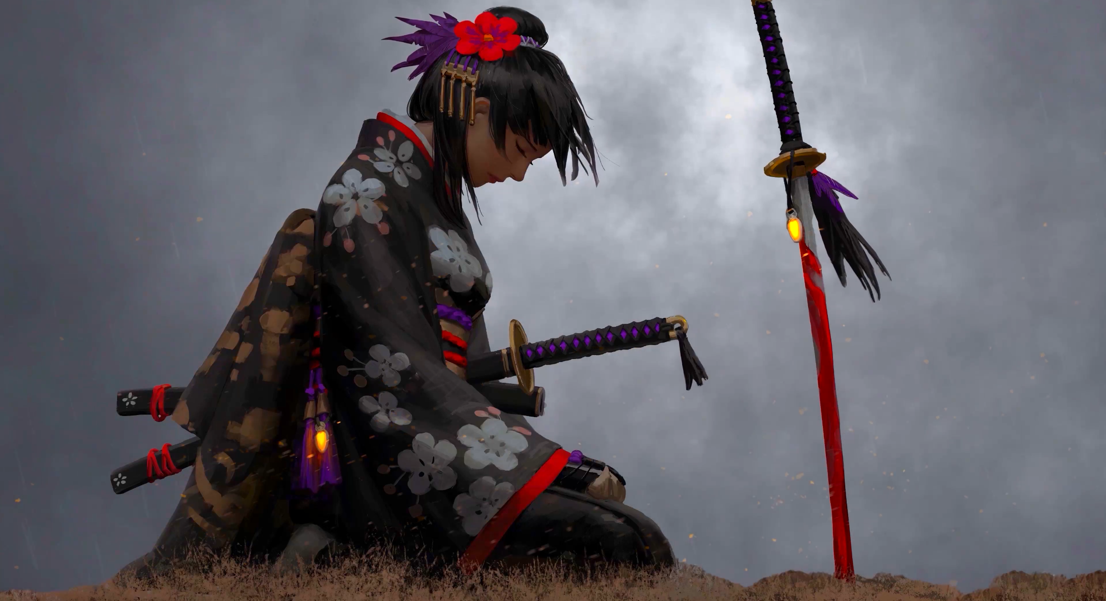 Beautiful Blossom Samurai 4K Live Wallpaper